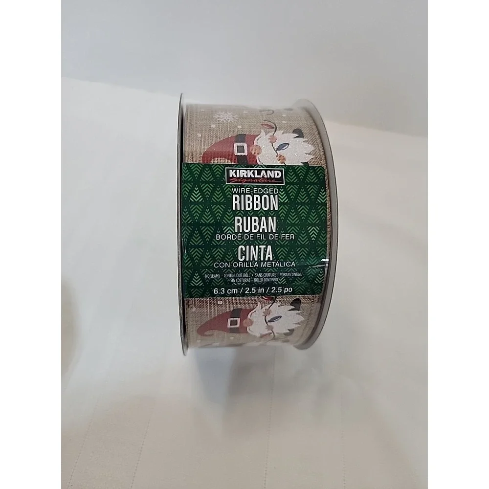 Kirkland CHRISTMAS RIBBON Gonk Gnome Wired Gift Craft Wreath Full Roll 50yds